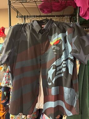 RSVLTS Marvel Graphic Button-Down Shirt in Black, Blue and Red